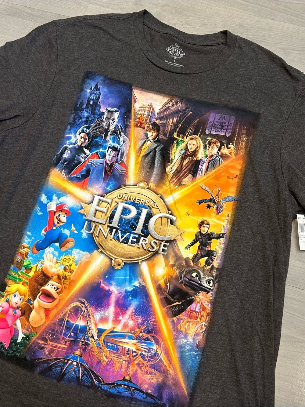 NWT 2025 Universal Epic Universe Grand Opening Day T Shirt L Harry Potter Mario